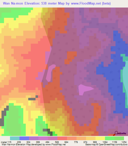 Wan Na-mon,Myanmar Elevation Map