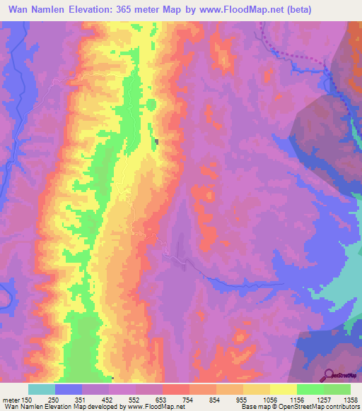 Wan Namlen,Myanmar Elevation Map