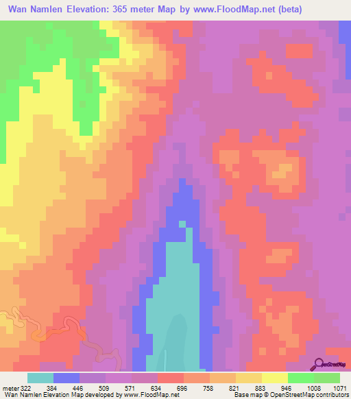 Wan Namlen,Myanmar Elevation Map