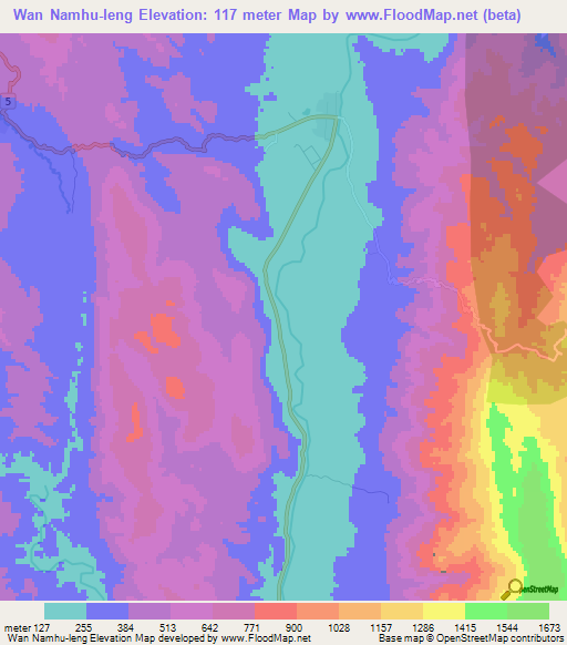 Wan Namhu-leng,Myanmar Elevation Map