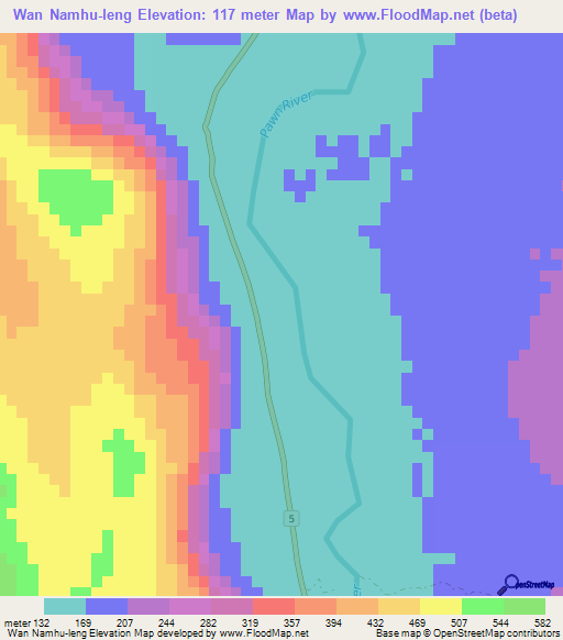 Wan Namhu-leng,Myanmar Elevation Map