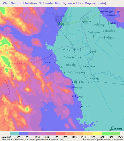 Wan Namhu,Myanmar Elevation Map