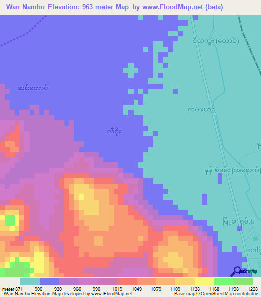 Wan Namhu,Myanmar Elevation Map