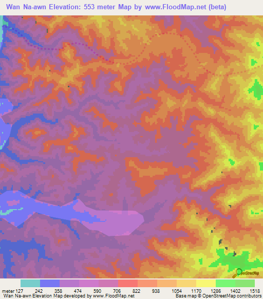 Wan Na-awn,Myanmar Elevation Map