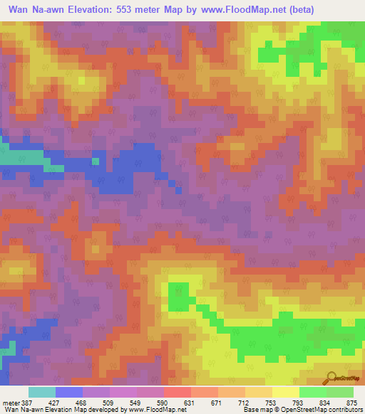 Wan Na-awn,Myanmar Elevation Map