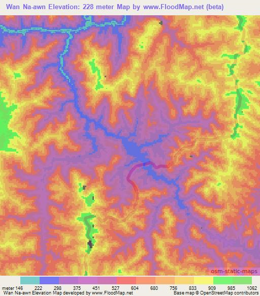 Wan Na-awn,Myanmar Elevation Map