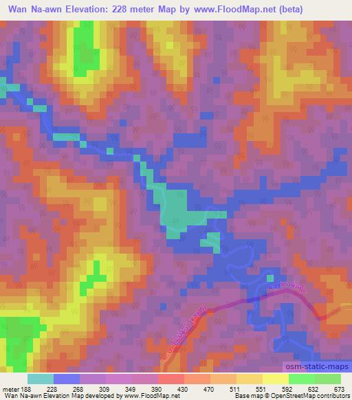 Wan Na-awn,Myanmar Elevation Map