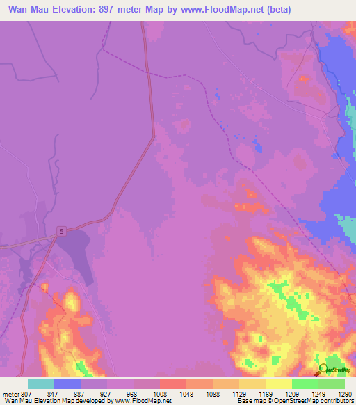 Wan Mau,Myanmar Elevation Map