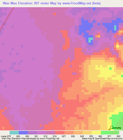 Wan Mau,Myanmar Elevation Map