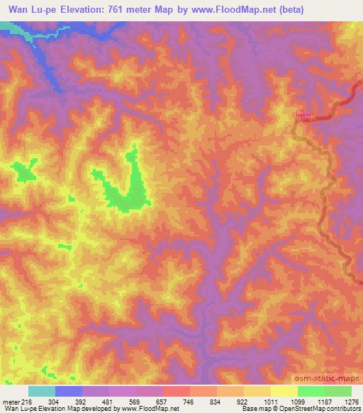 Wan Lu-pe,Myanmar Elevation Map