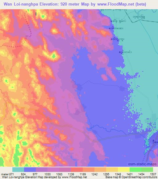 Wan Loi-nanghpa,Myanmar Elevation Map