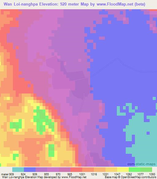 Wan Loi-nanghpa,Myanmar Elevation Map