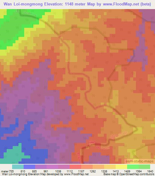 Wan Loi-mongmong,Myanmar Elevation Map