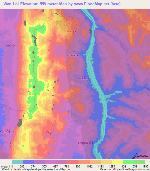 Wan Loi,Myanmar Elevation Map