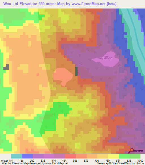 Wan Loi,Myanmar Elevation Map