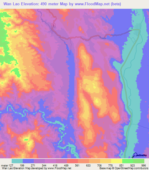 Wan Lao,Myanmar Elevation Map