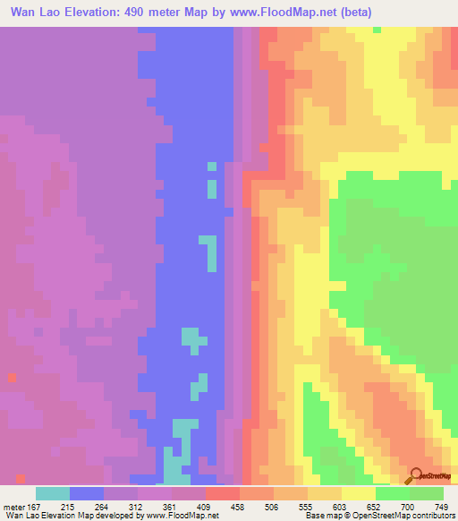 Wan Lao,Myanmar Elevation Map