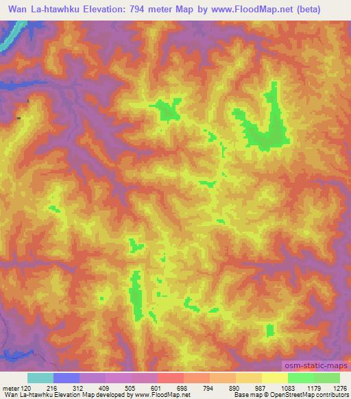 Wan La-htawhku,Myanmar Elevation Map