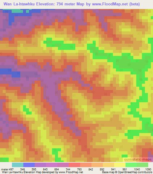 Wan La-htawhku,Myanmar Elevation Map