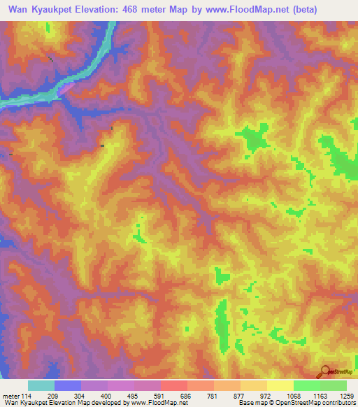 Wan Kyaukpet,Myanmar Elevation Map