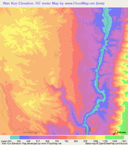 Wan Kun,Myanmar Elevation Map