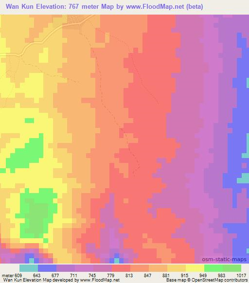 Wan Kun,Myanmar Elevation Map