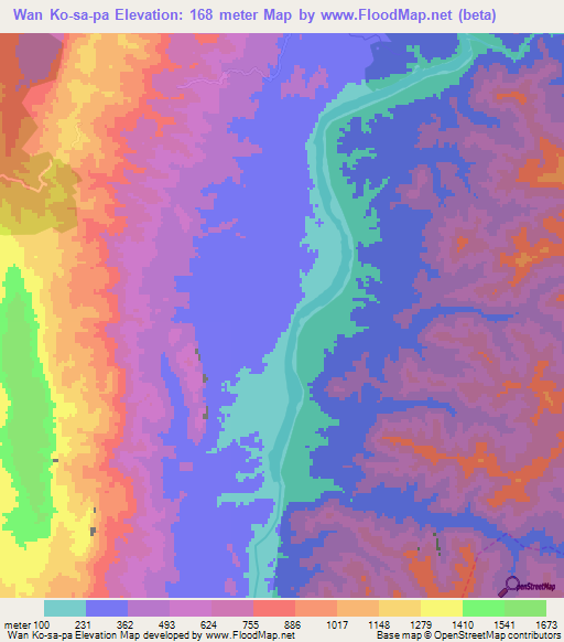 Wan Ko-sa-pa,Myanmar Elevation Map