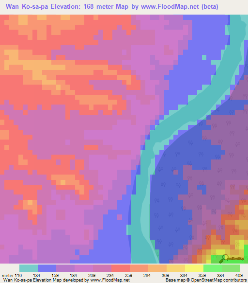 Wan Ko-sa-pa,Myanmar Elevation Map