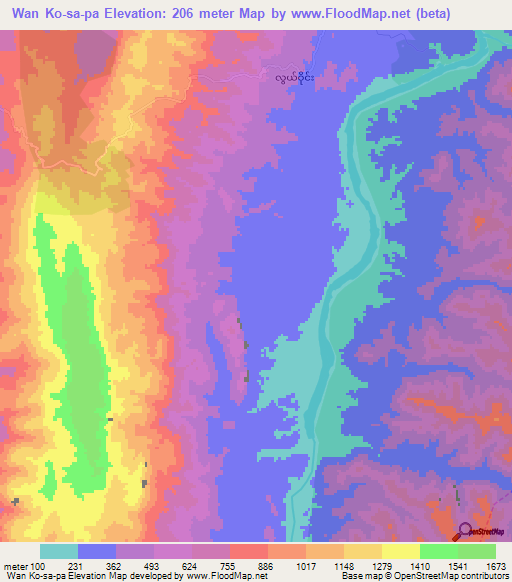 Wan Ko-sa-pa,Myanmar Elevation Map