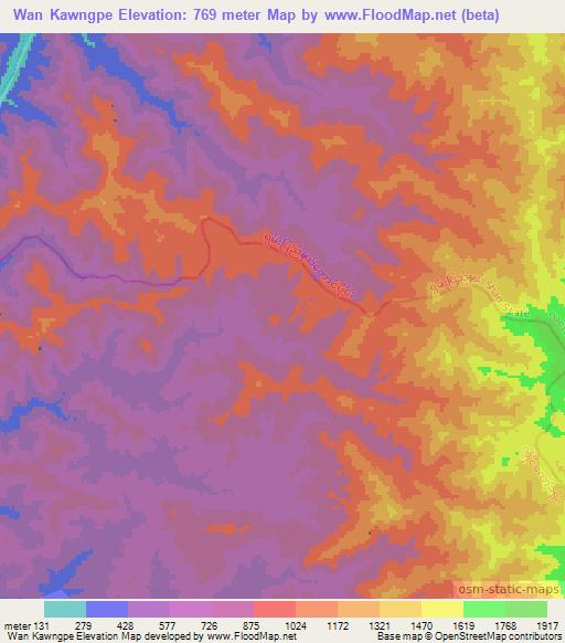 Wan Kawngpe,Myanmar Elevation Map