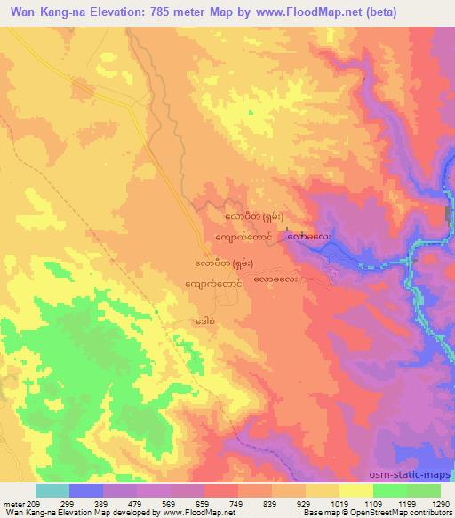 Wan Kang-na,Myanmar Elevation Map