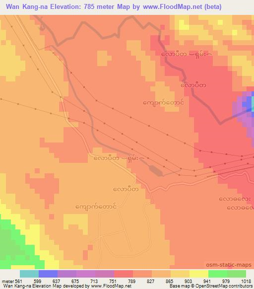 Wan Kang-na,Myanmar Elevation Map