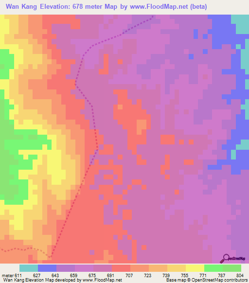 Wan Kang,Myanmar Elevation Map