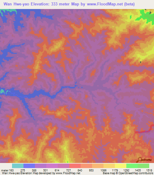 Wan Hwe-yao,Myanmar Elevation Map