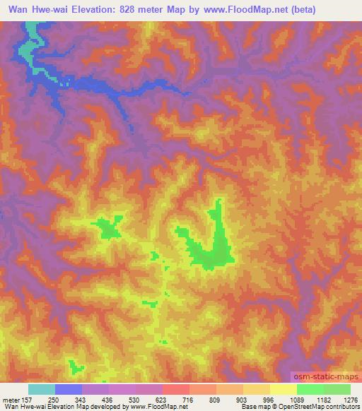 Wan Hwe-wai,Myanmar Elevation Map