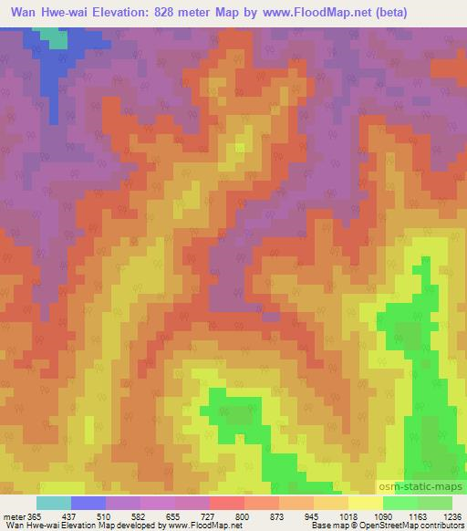 Wan Hwe-wai,Myanmar Elevation Map