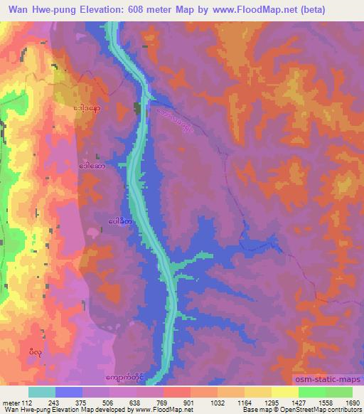 Wan Hwe-pung,Myanmar Elevation Map