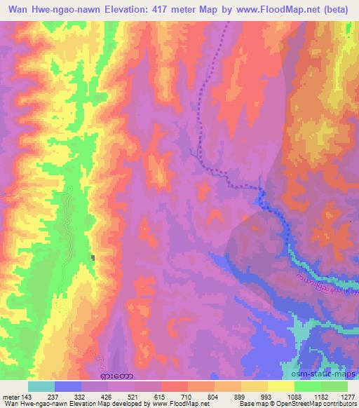 Wan Hwe-ngao-nawn,Myanmar Elevation Map