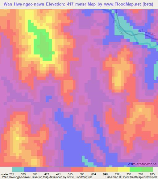 Wan Hwe-ngao-nawn,Myanmar Elevation Map