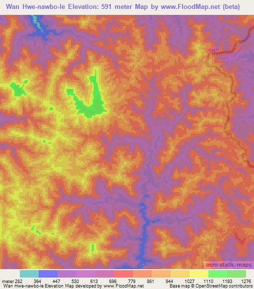 Wan Hwe-nawbo-le,Myanmar Elevation Map