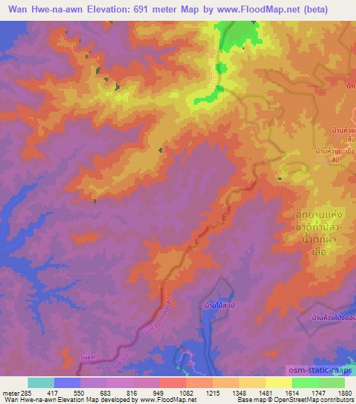 Wan Hwe-na-awn,Myanmar Elevation Map