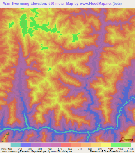 Wan Hwe-mong,Myanmar Elevation Map