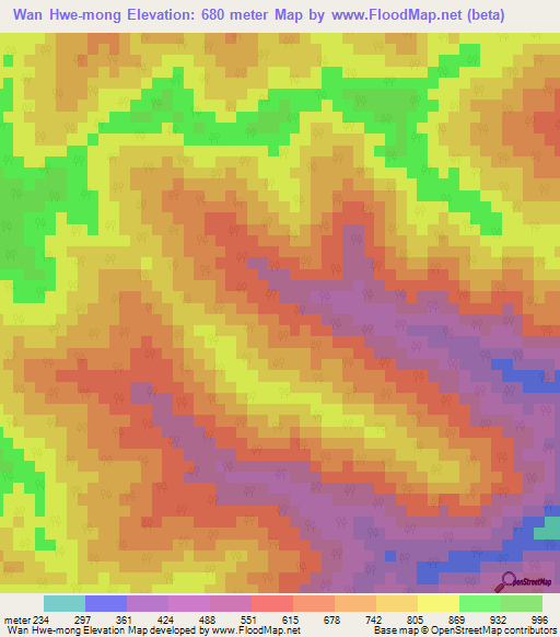 Wan Hwe-mong,Myanmar Elevation Map