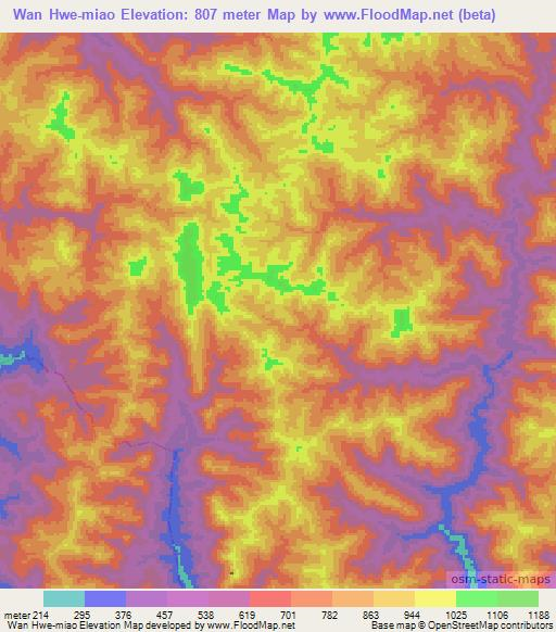 Wan Hwe-miao,Myanmar Elevation Map