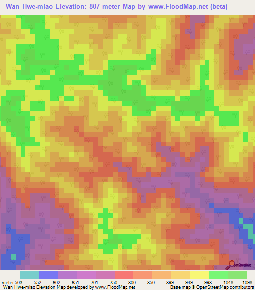 Wan Hwe-miao,Myanmar Elevation Map