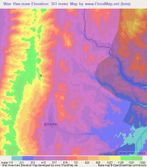 Wan Hwe-maw,Myanmar Elevation Map