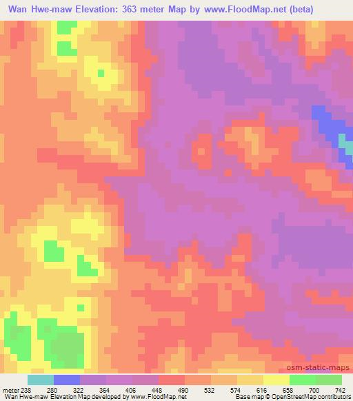 Wan Hwe-maw,Myanmar Elevation Map