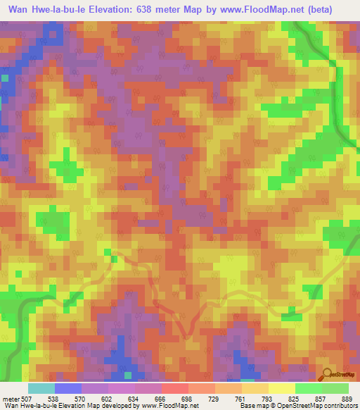 Wan Hwe-la-bu-le,Myanmar Elevation Map