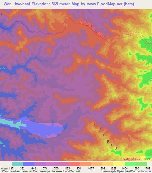 Wan Hwe-hsai,Myanmar Elevation Map