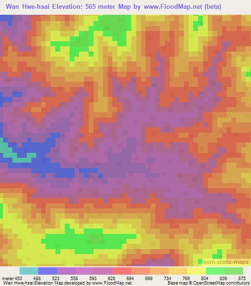 Wan Hwe-hsai,Myanmar Elevation Map